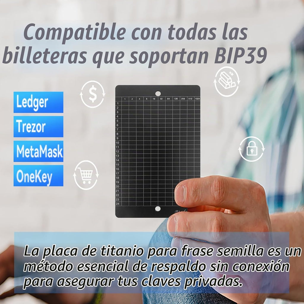 Almacenamiento de frases de semillas de titanio \u2013 BIP39 Placa...