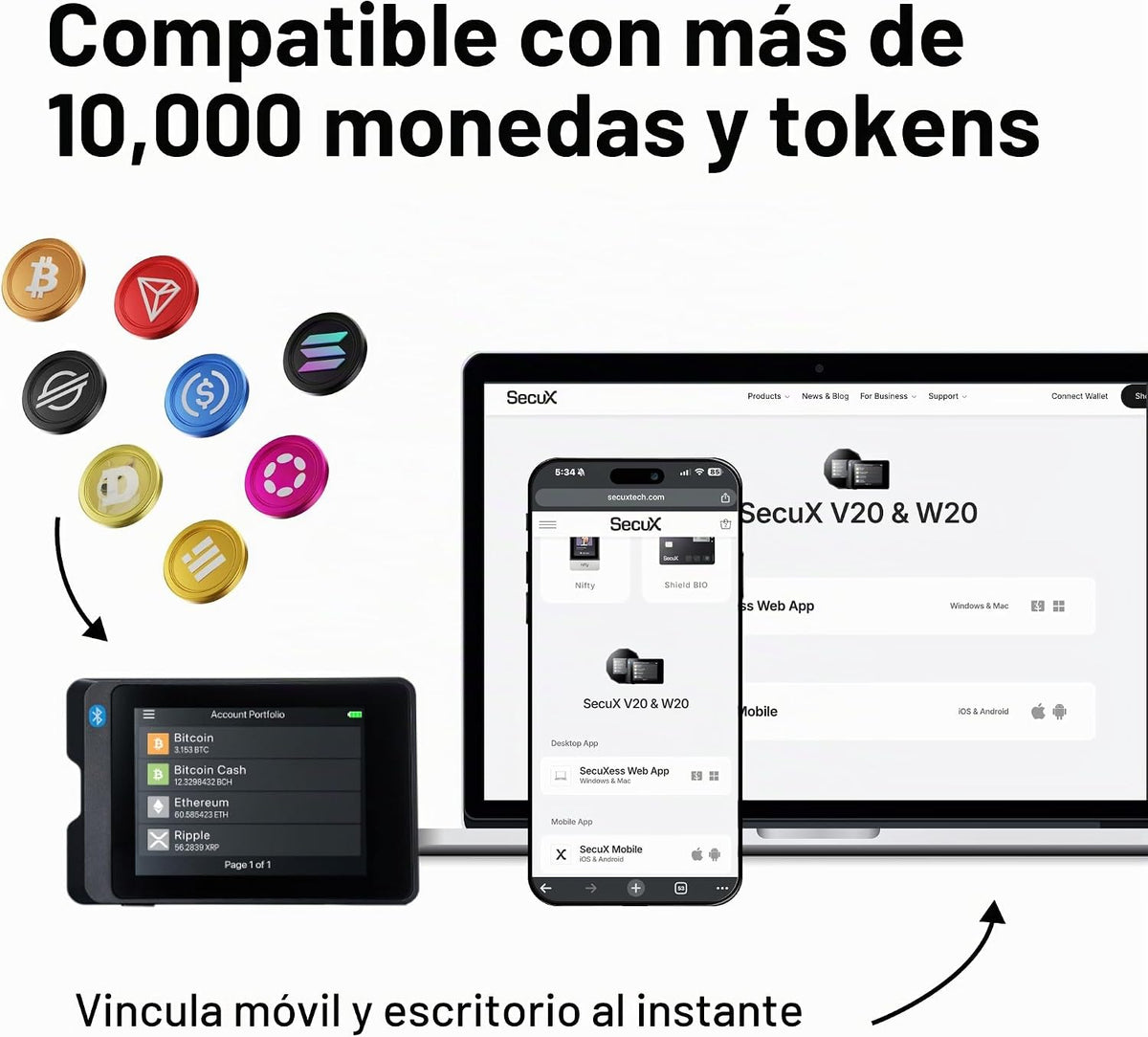 SecuX Cartera criptográfica W20C Plus con placas de frases de semil...