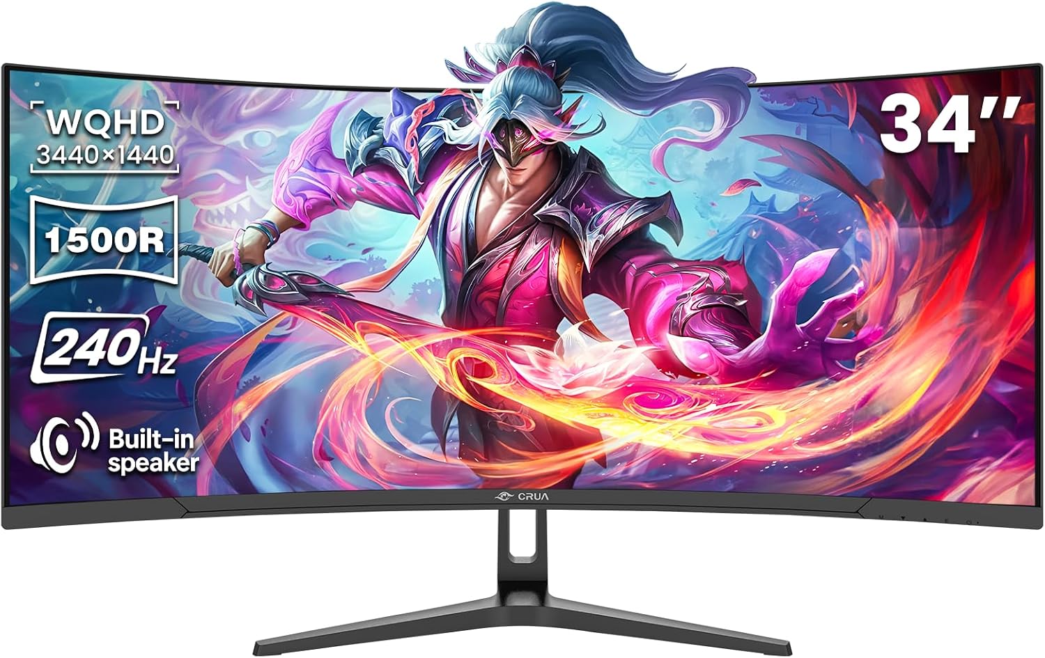 CRUA Monitor curvo para juegos de 34", 240Hz, WQHD 3440x1440, p...