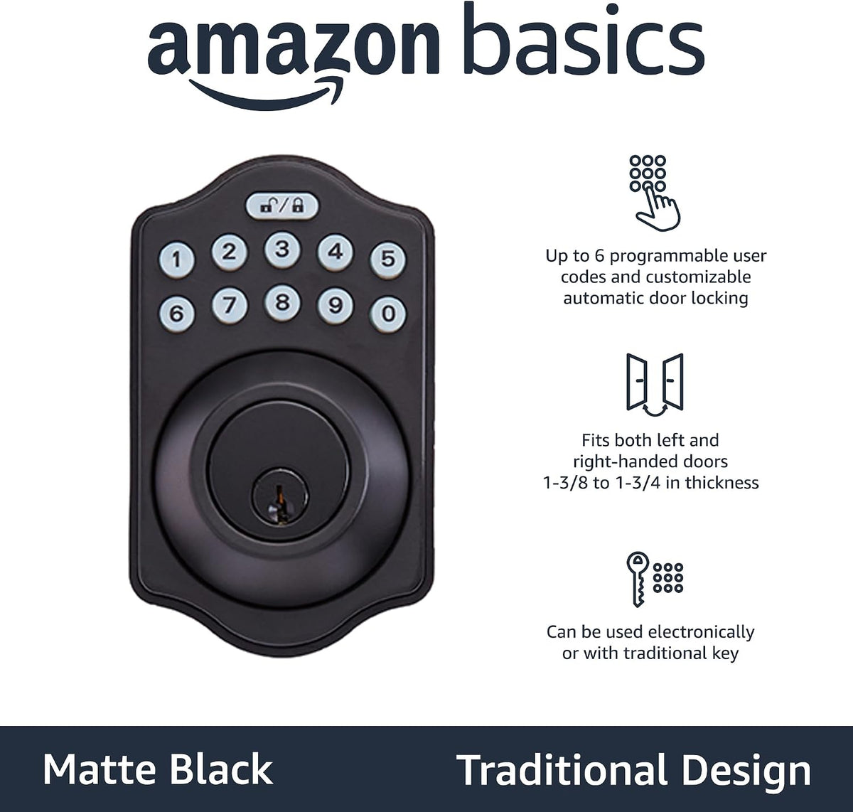 Amazon Basics Cerradura de puerta con teclado electrónico con bloqu...