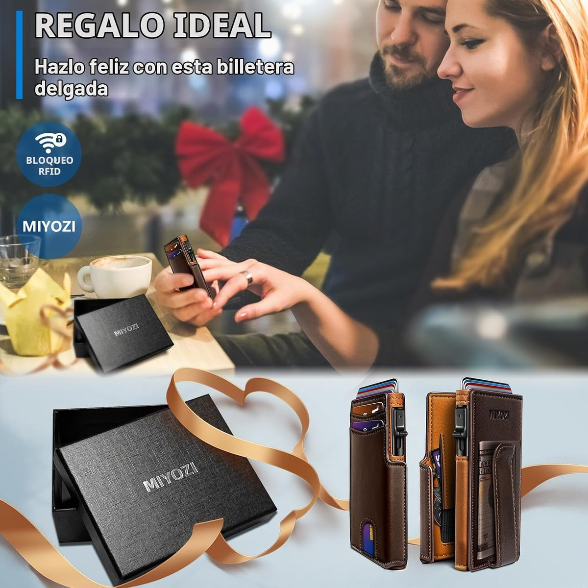 miyozi Billetera para hombre, magnética minimalista delgada con sop...