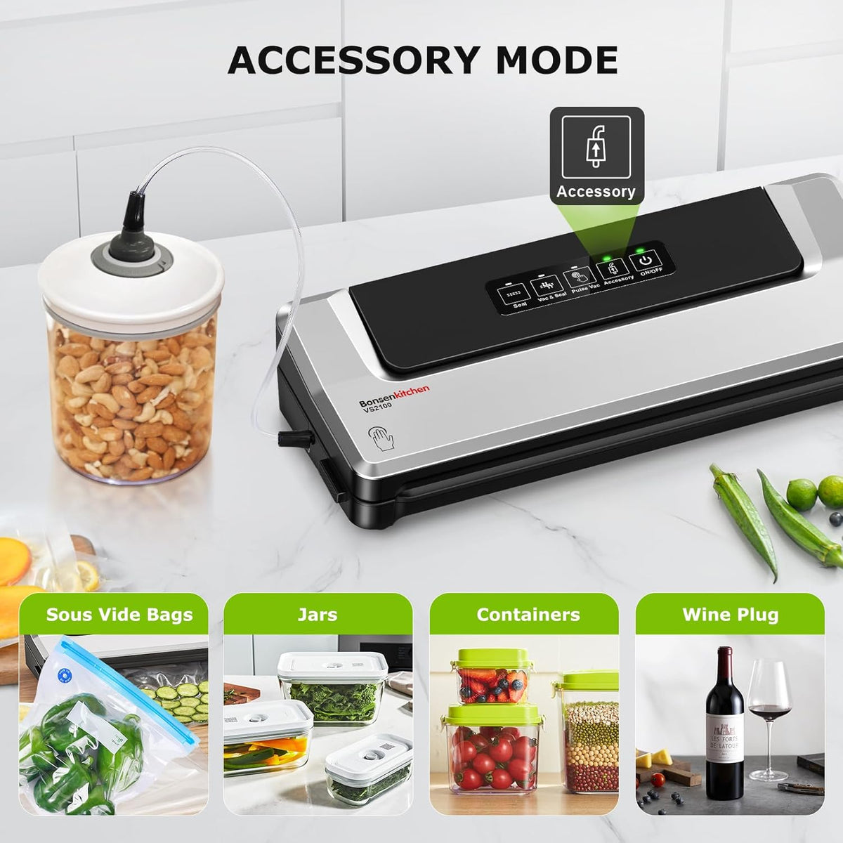 Bonsenkitchen - Máquina selladora al vacío, múltiples modos para la...