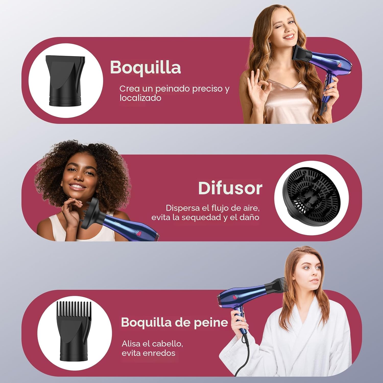 CONFU Secador de pelo profesional, secador iónico profesional con d...