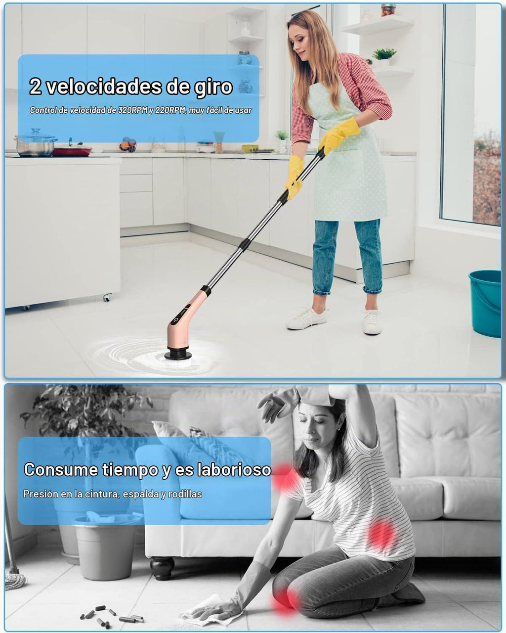 Leebein - Escobilla eléctrica giratoria, cepillo de limpieza inalám...