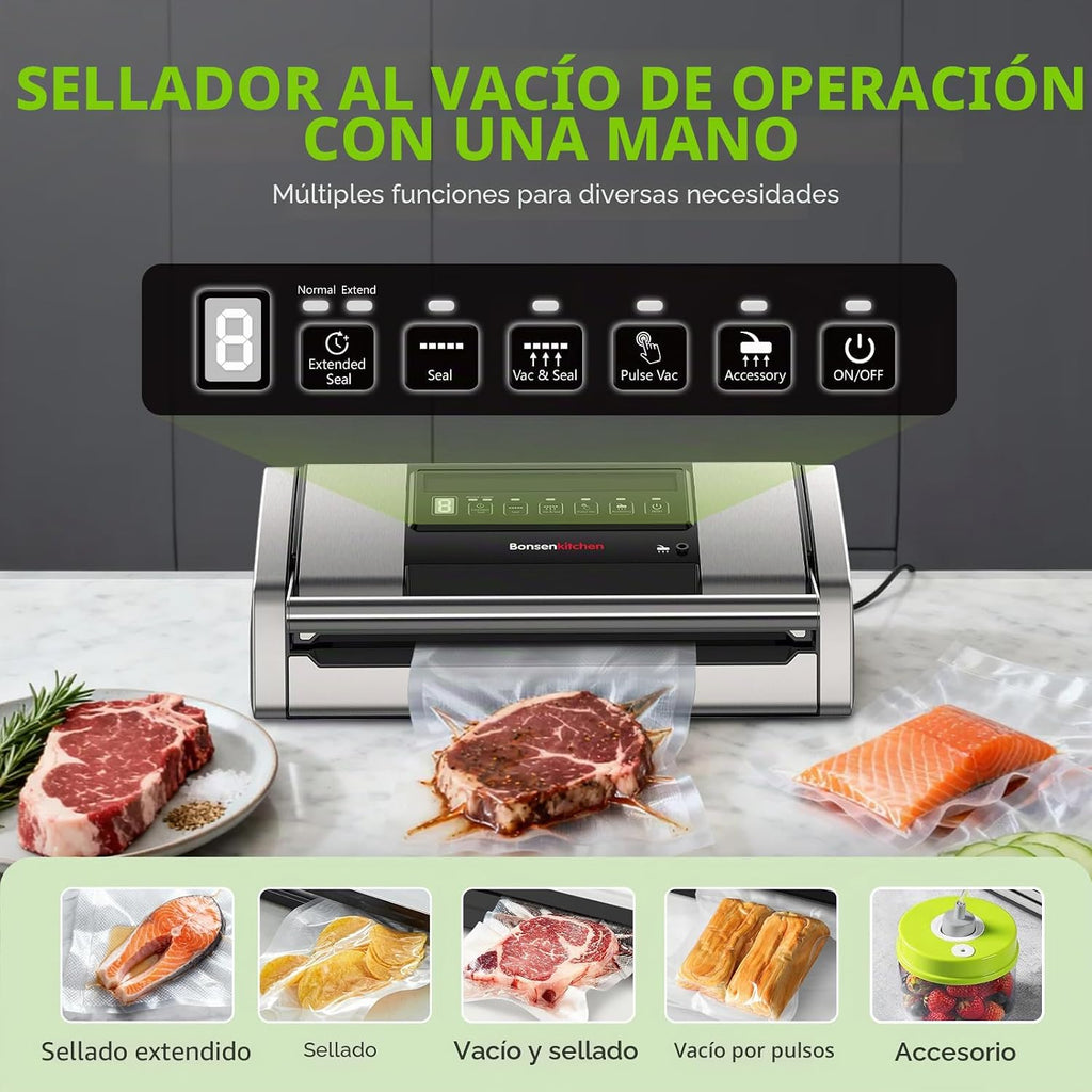 Bonsenkitchen Envasadora al vacío para alimentos, mango de fácil bl...