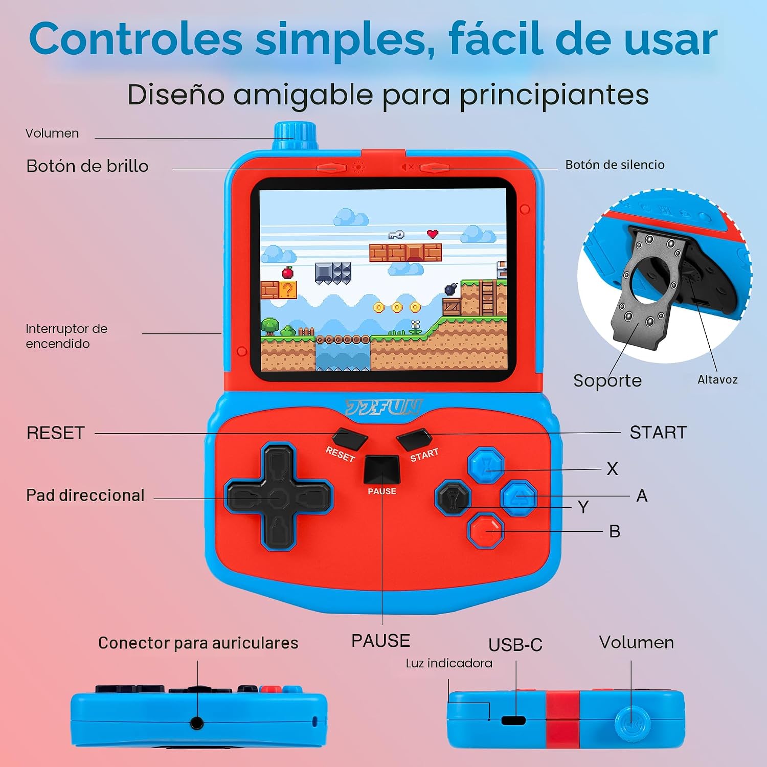 Consola de videojuegos portátil para niños, 220 juegos clásicos ret...