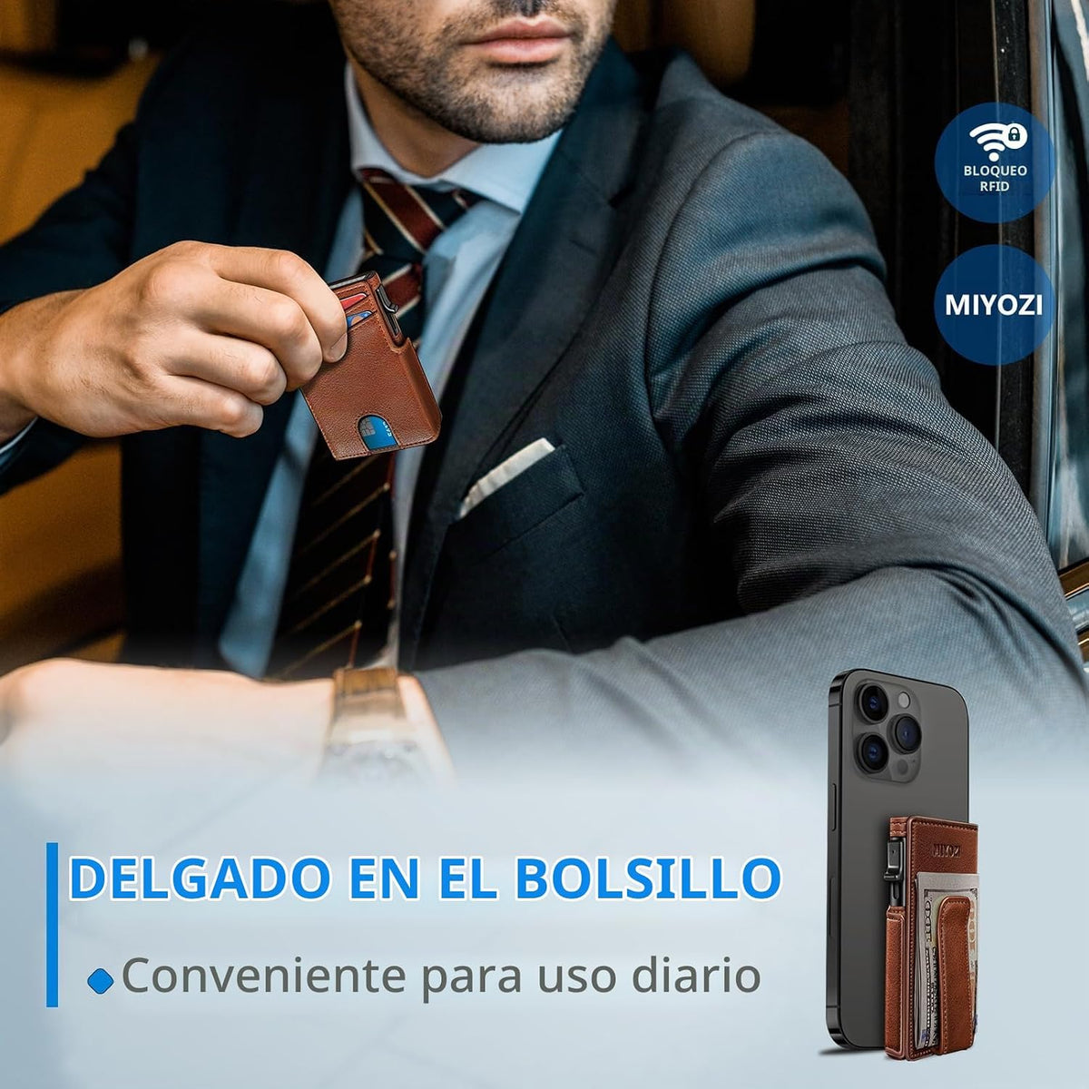 miyozi Billetera para hombre, magnética minimalista delgada con sop...