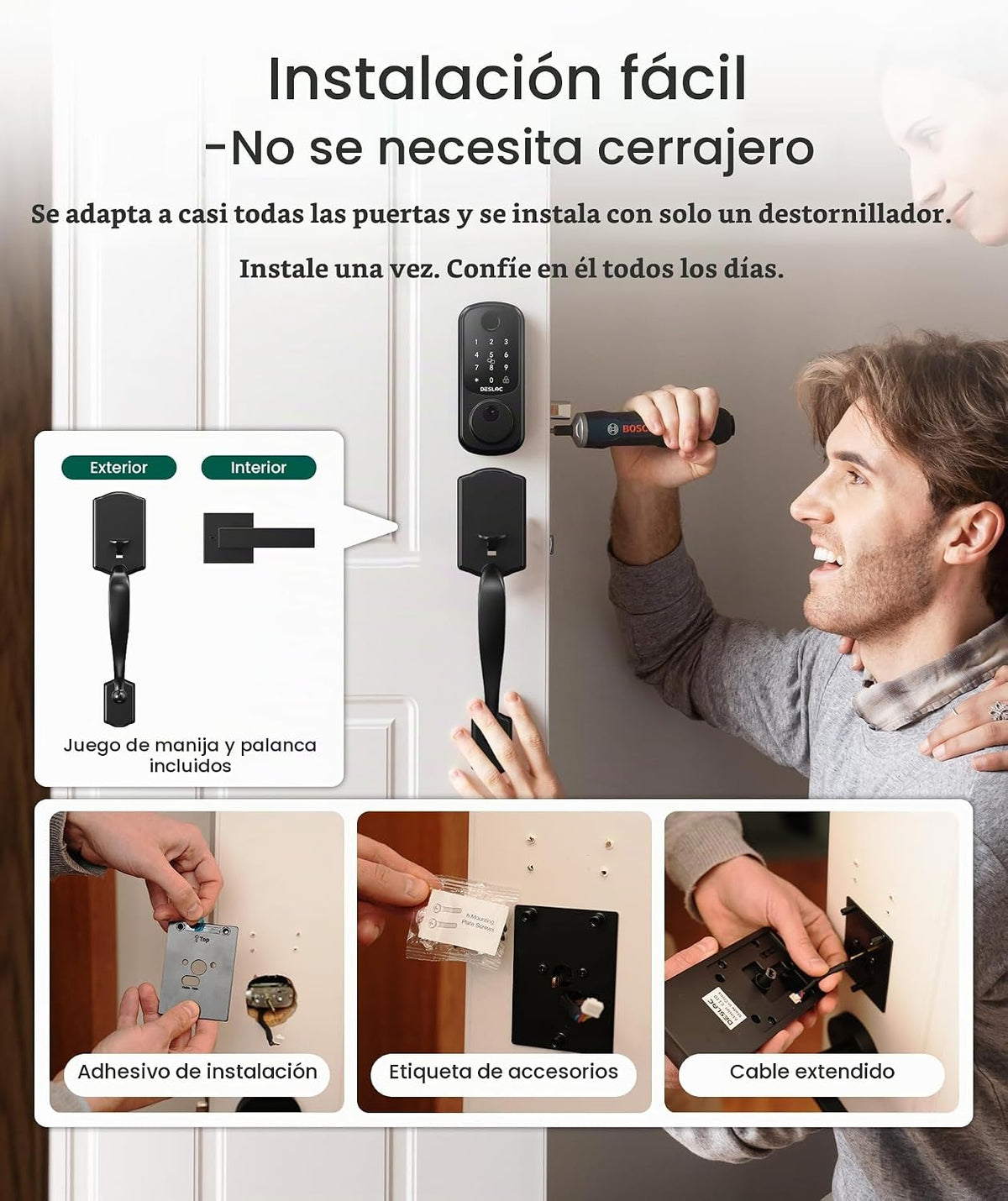 DESLOC B200 Cerradura de Puerta de Entrada sin Llave con Mango, Cer...