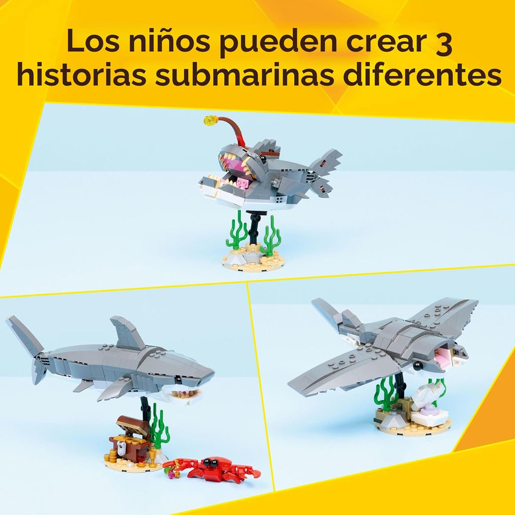 LEGO Creator - Juguete de construcción de tiburón feroz con cofre d...
