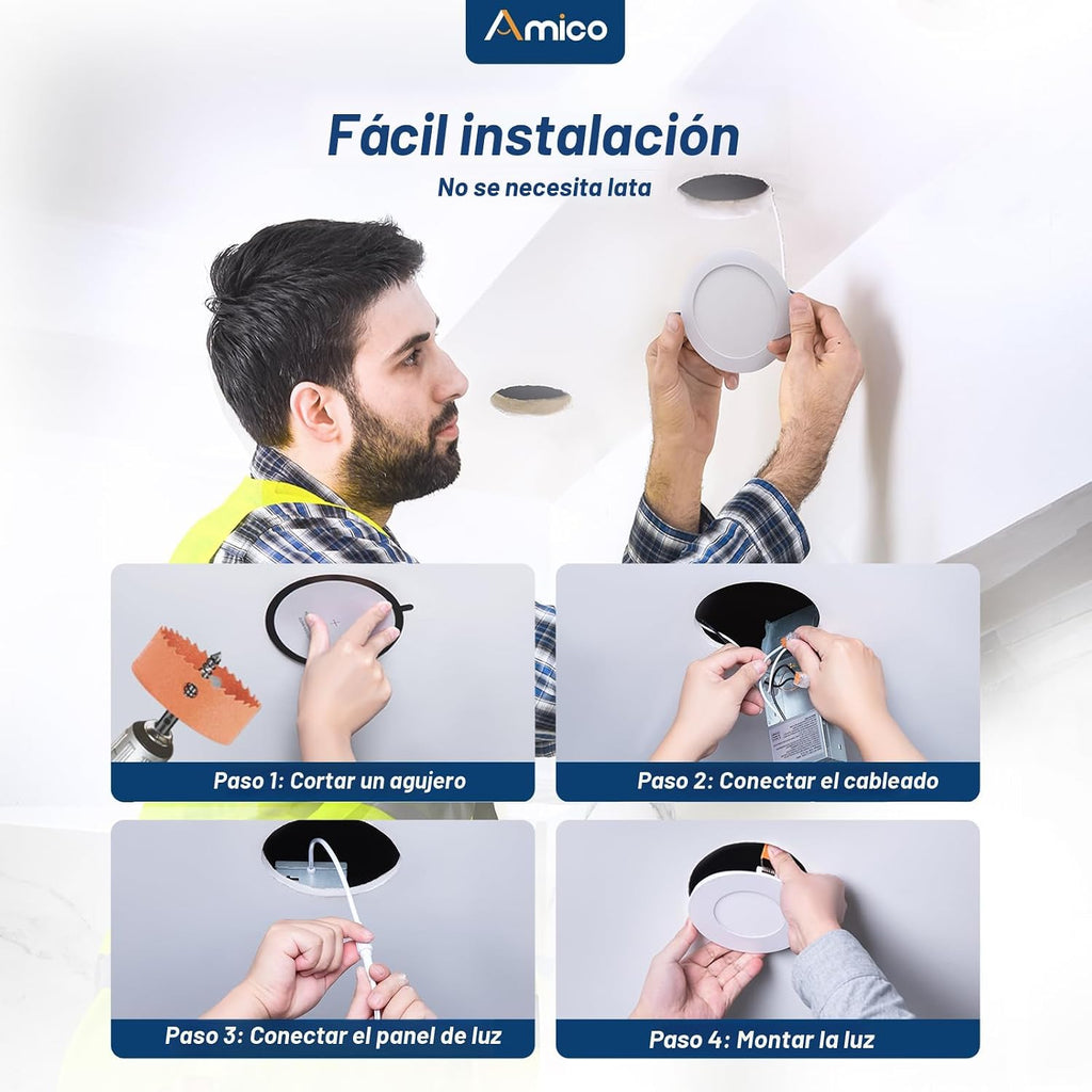 Amico ETL&amp;FCC - Paquete de 12 luces LED ultrafinas empotrables...