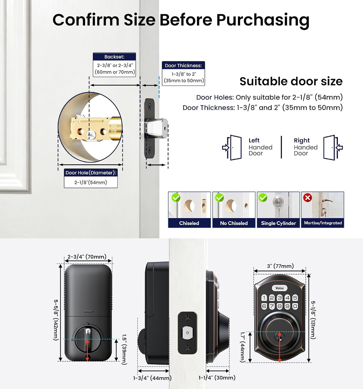 Veise VE001 Cerradura de entrada sin llave, cerradura electrónica d...