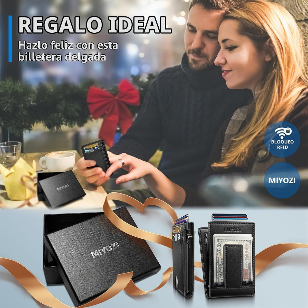 miyozi Cartera para hombre, tarjetero desplegable con bloqueo RFID,...