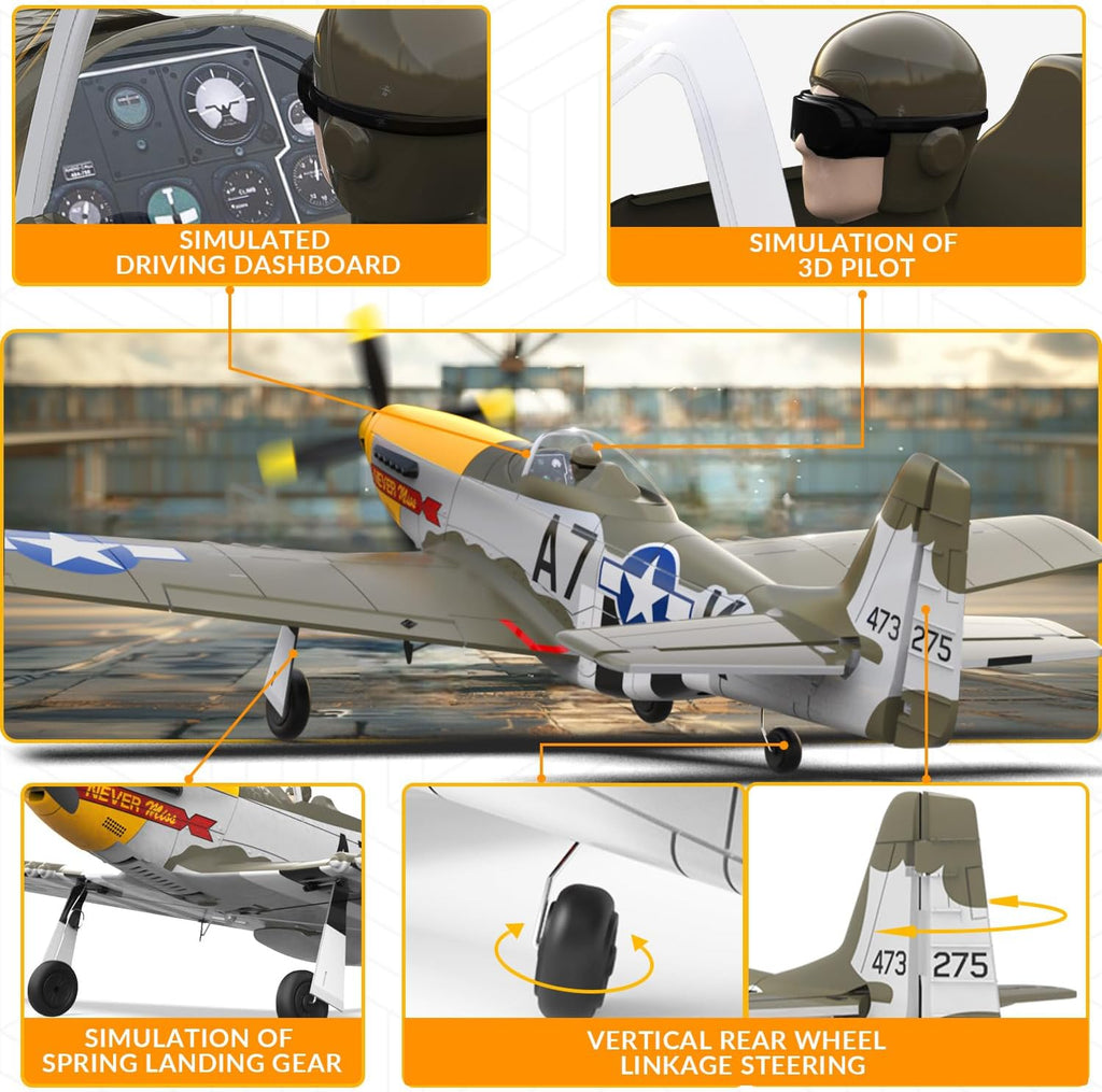 VOLANTEXRC Avión RC Brushless P51D Mustang de 4 canales, avión de c...