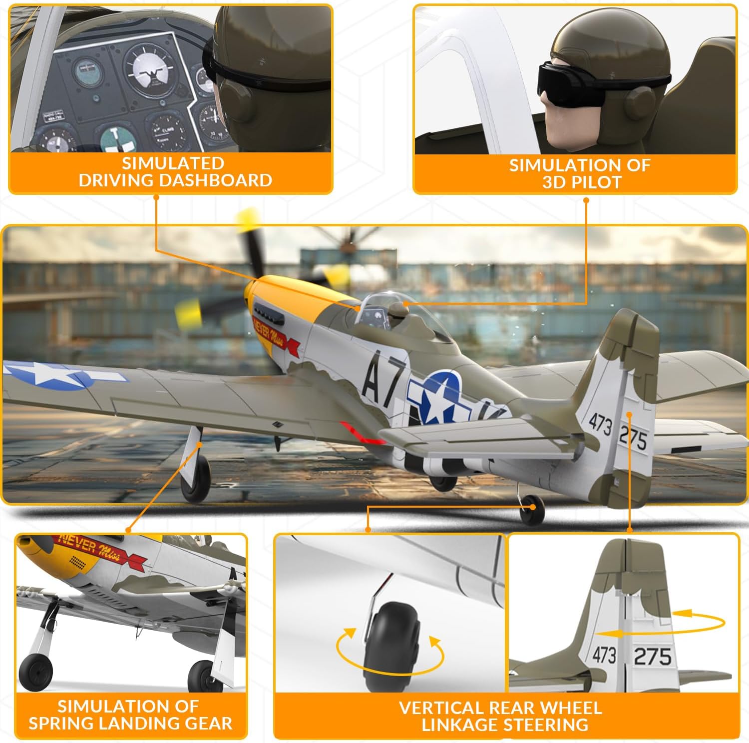 VOLANTEXRC Avión RC Brushless P51D Mustang de 4 canales, avión de c...