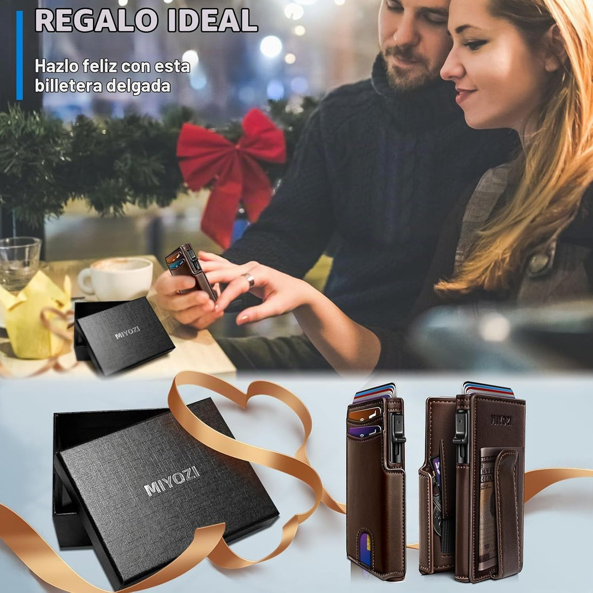 miyozi Billetera para hombre, magnética minimalista delgada con sop...