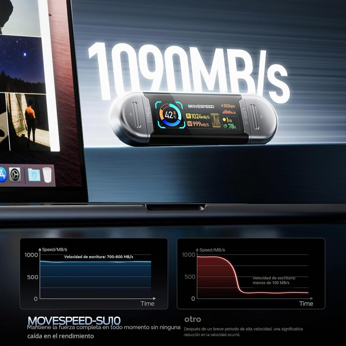 MOVE SPEED Unidades de estado sólido de 1TB con pantalla inteligent...