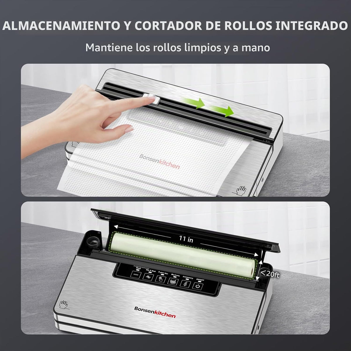 Bonsenkitchen Máquina selladora al vacío,80 kPa Potente Succión,Pla...