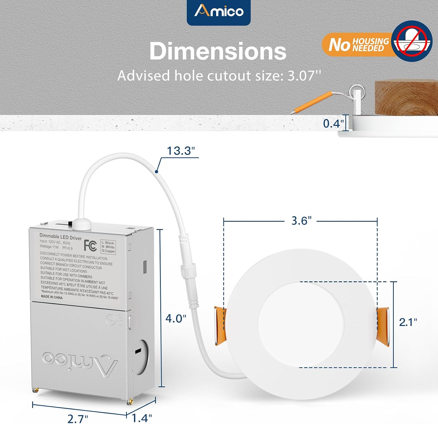 Amico Paquete de 12 luces LED empotrables ultrafinas de 3 pulgadas...