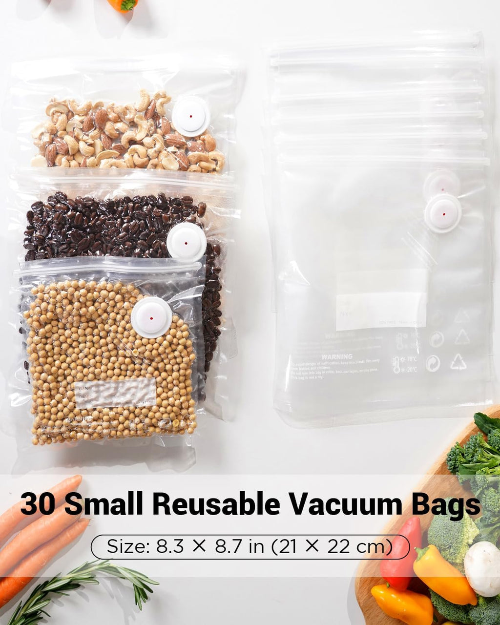 Odilona Bolsas reutilizables con sellado al vacío para alimentos, p...