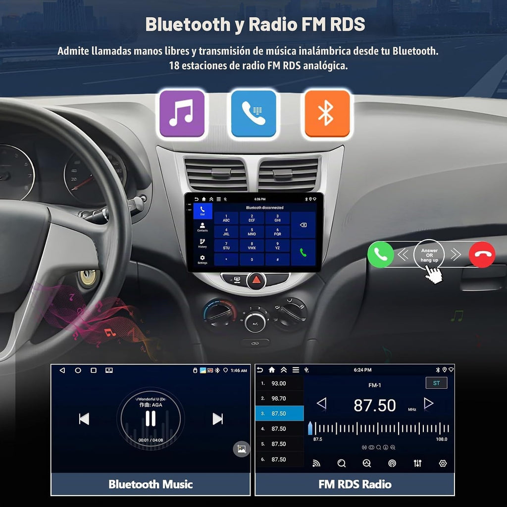 CAMECHO Radio estéreo de coche 4G+64G para Hyundai Accent Verna Sol...