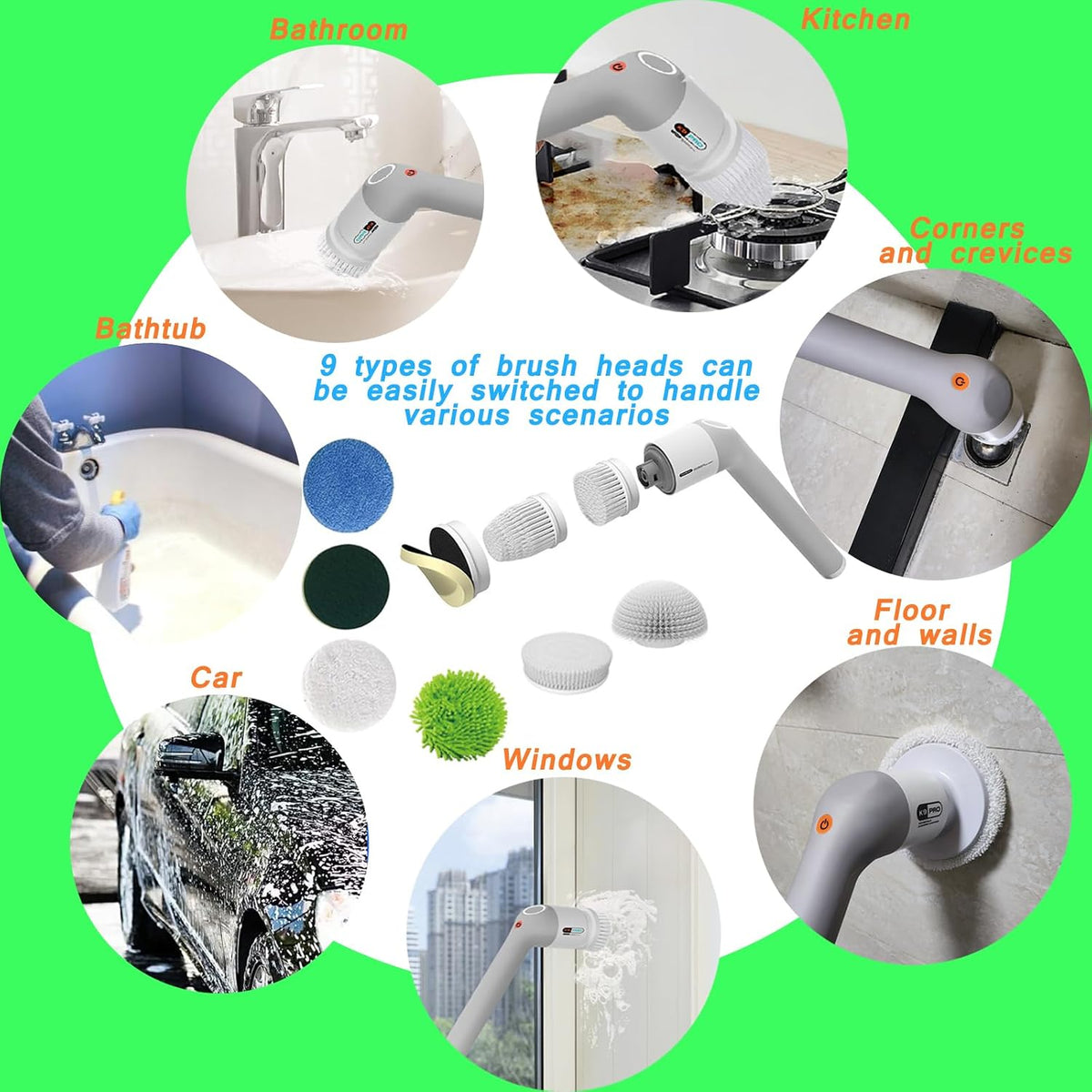 Limpiador eléctrico giratorio, cepillo limpiador de baño con cuerpo...