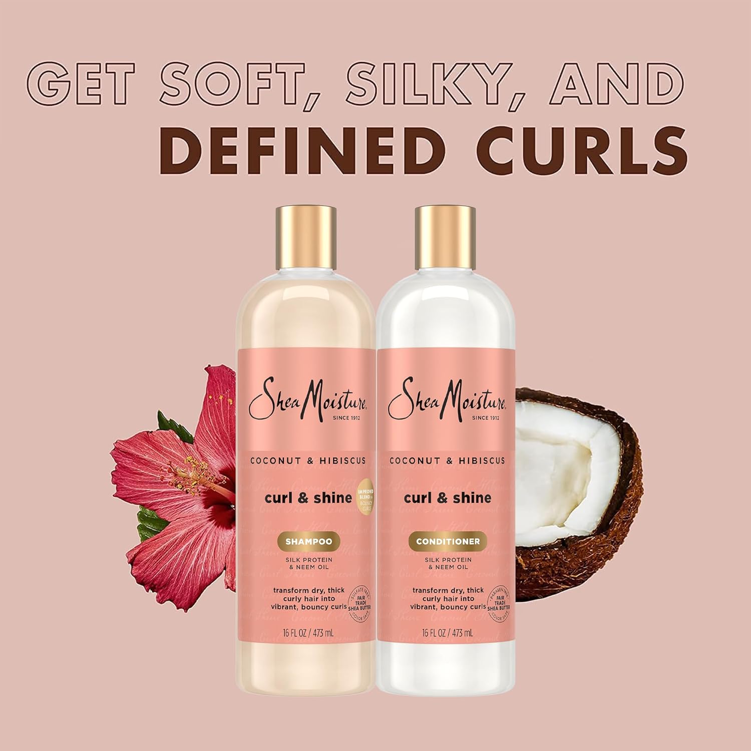 SheaMoisture Coconut &amp; Hibiscus Curl &amp; Shine Champú y Acond...