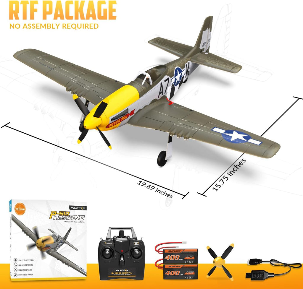 VOLANTEXRC Avión RC Brushless P51D Mustang de 4 canales, avión de c...
