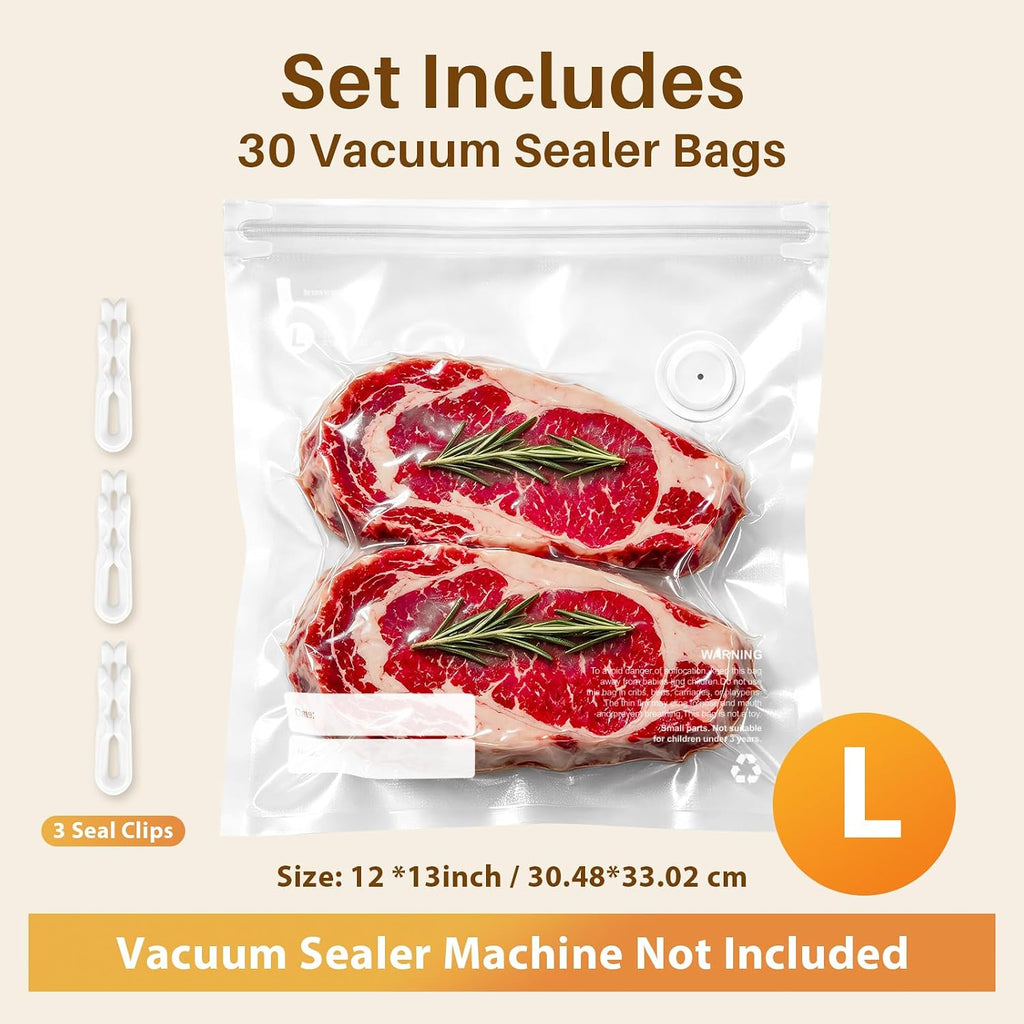 Bolsas reutilizables selladoras al vacío para alimentos, 30 bolsas...