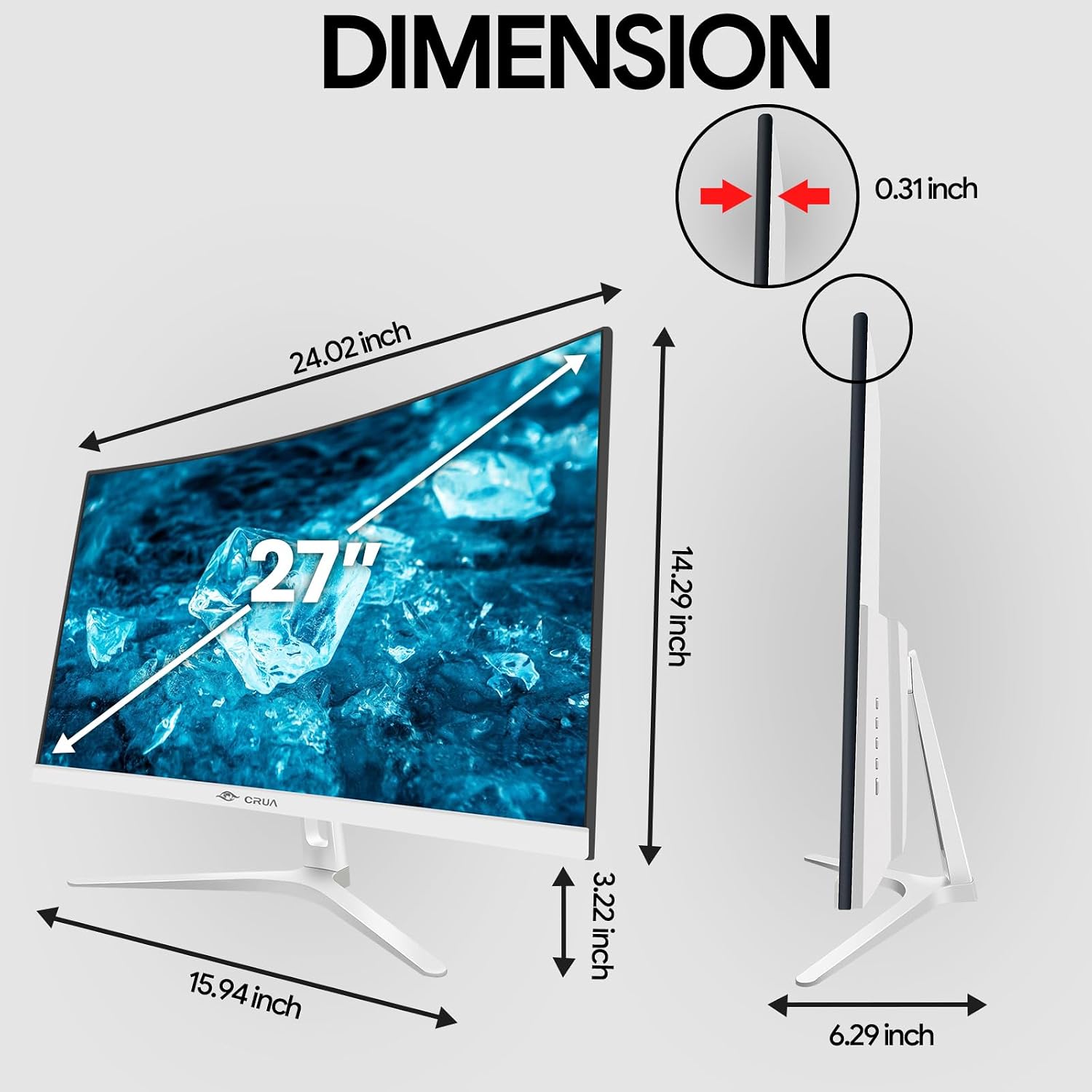 CRUA - Monitor curvo de 27 pulgadas en blanco, Full HD (1920x1080P)...