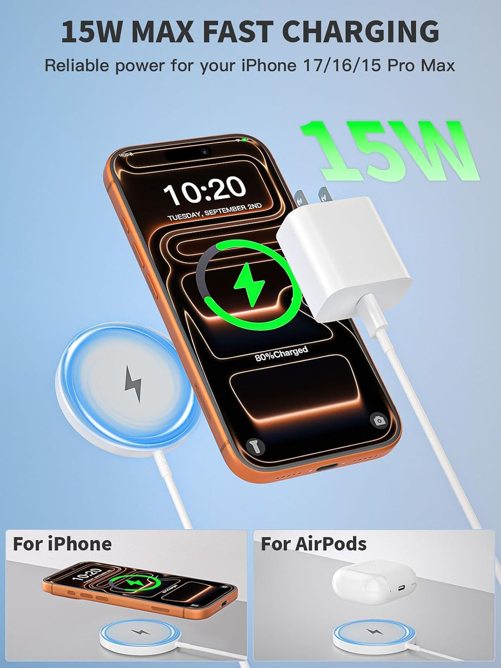 Cargador inalámbrico magnético de 6 pies rápido Apple Mag-Safe carg...