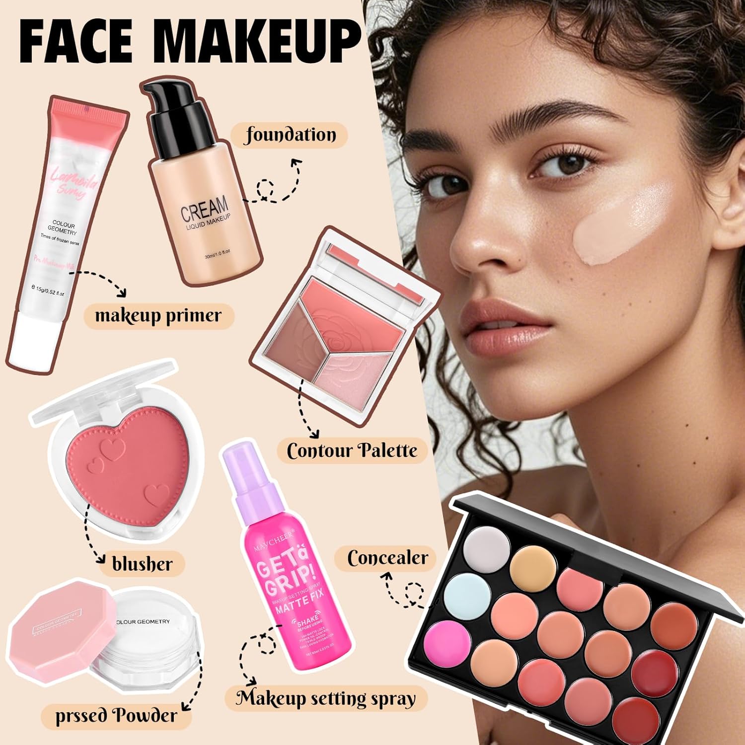 Kit completo de maquillaje para mujer, incluye base de sombra de oj...