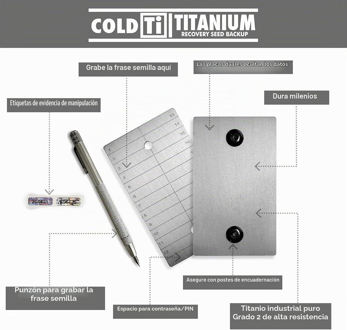 ColdTi - Placas de semillas de Bitcoin de titanio para almacenamien...