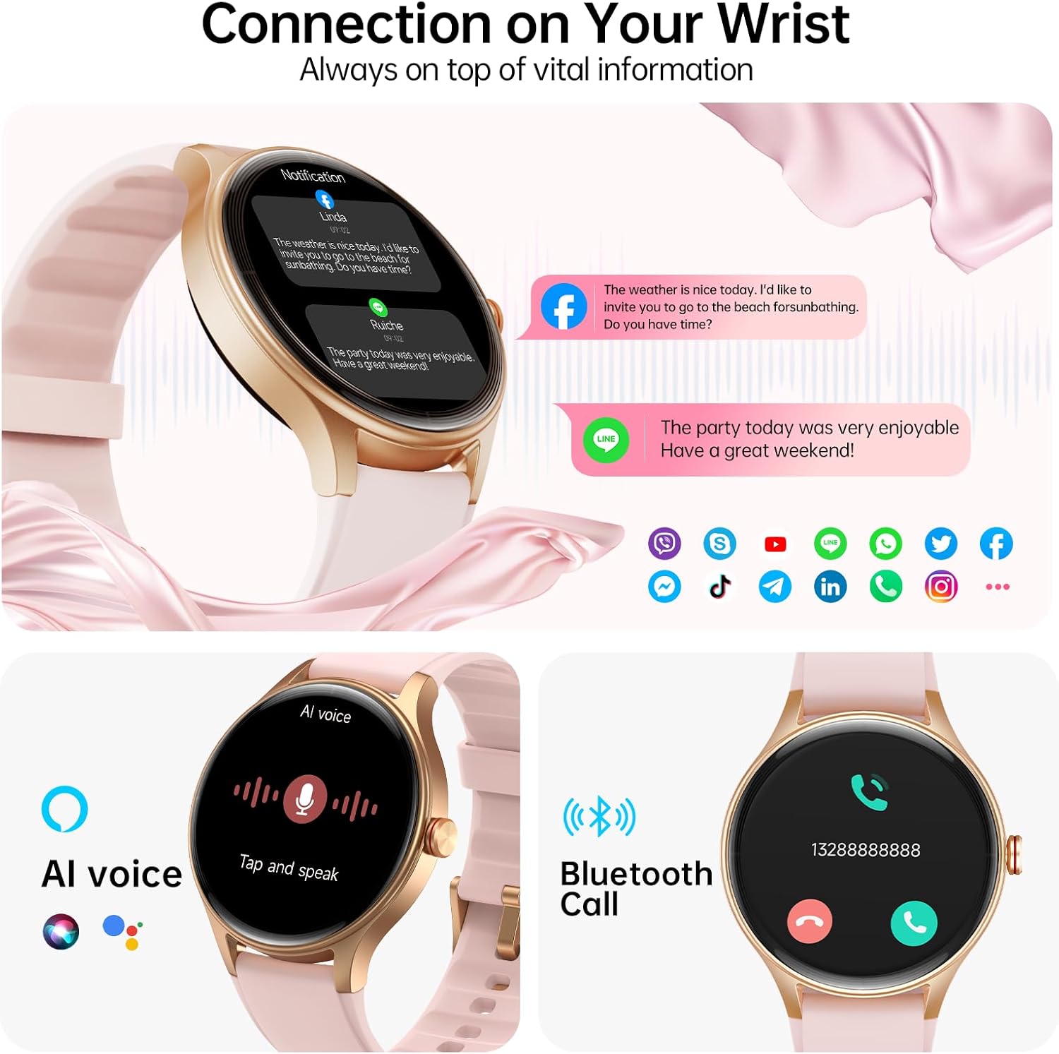 Woneligo Reloj inteligente para mujer, reloj AMOLED de fitness con...