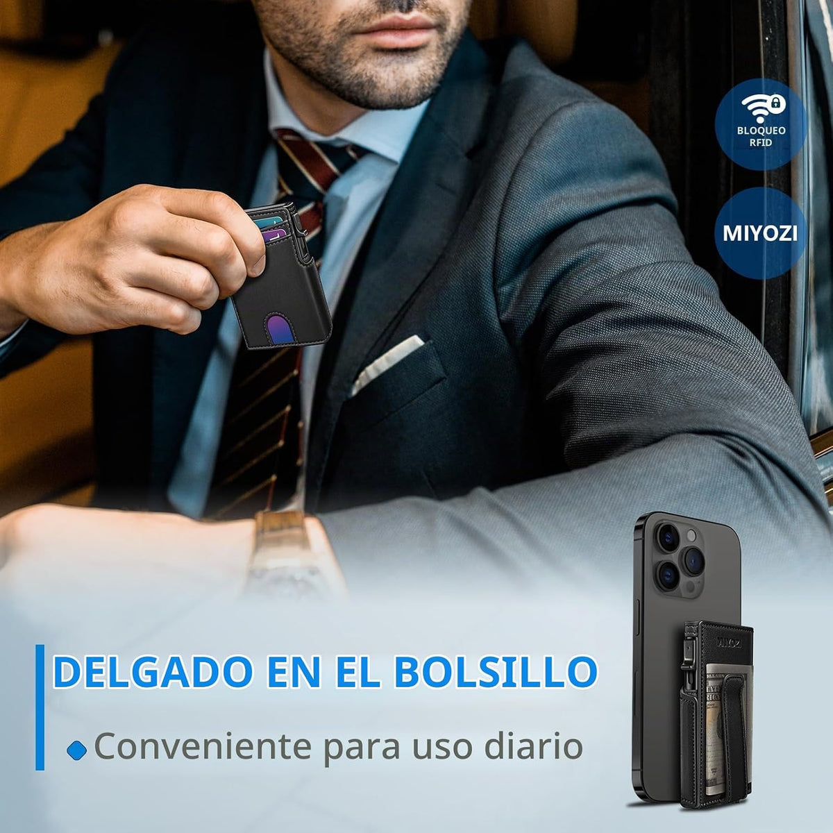 miyozi Billetera para hombre, magnética minimalista delgada con sop...