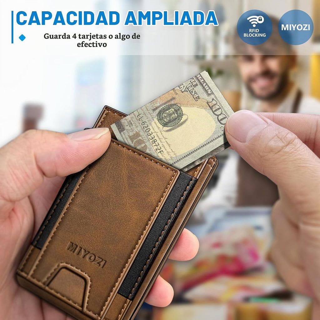 miyozi Cartera para hombre, tarjetero desplegable delgado, con bloq...