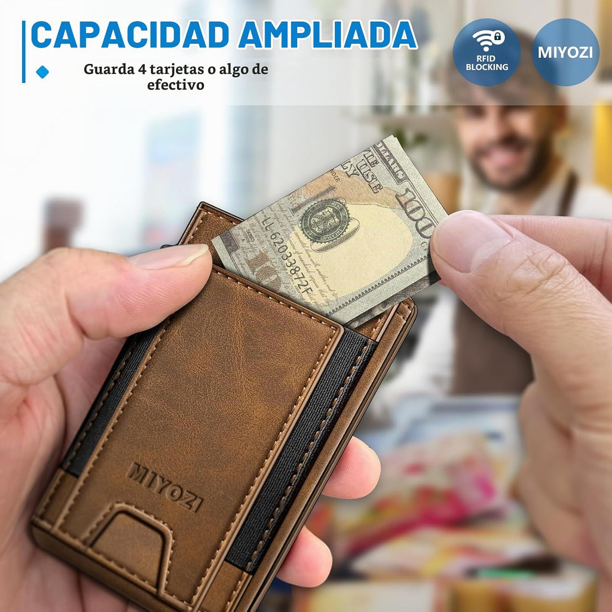 miyozi Cartera para hombre, tarjetero desplegable delgado, con bloq...