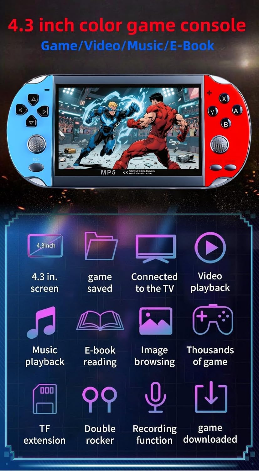 JXD Consola de videojuegos retro colorida 4.3 pulgadas Sreen 8GB 40...