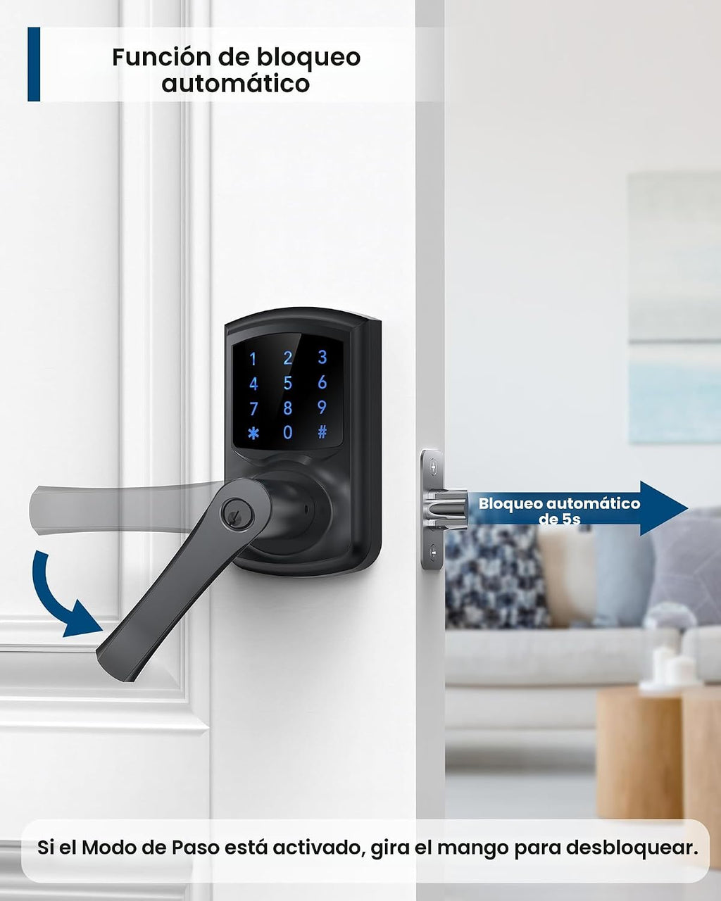 Cerradura de puerta de entrada sin llave con mango inteligente digi...