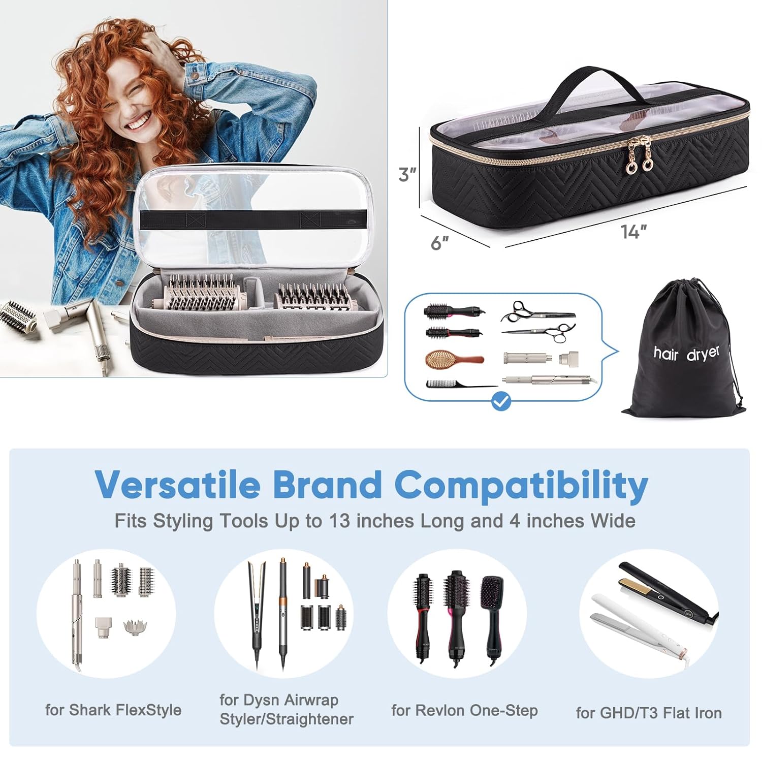 ELCUPA Estuche de viaje para herramientas para el cabello con bolsa...