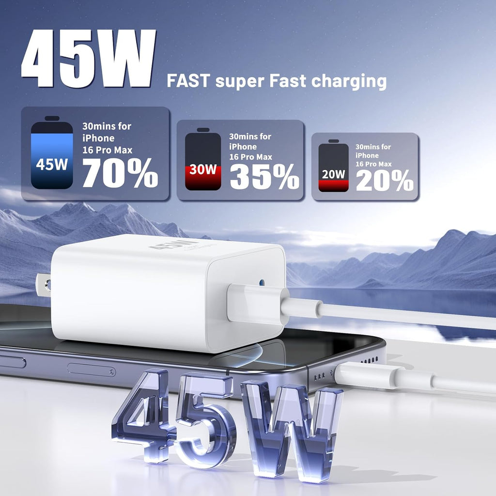 QZIIW Cargador para iPhone 17, 16, 15 Pro Max, carga rápida, 45 W,...