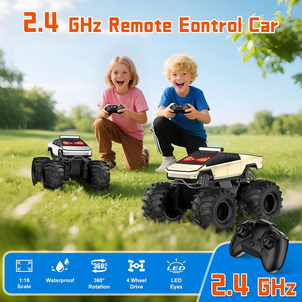 Camión monstruo anfibio con ojos LED, auto de control remoto recarg...
