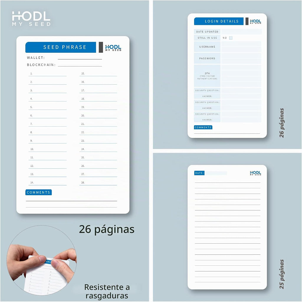 HODL My Seed Crypto Seed - Cuaderno de almacenamiento de frases par...