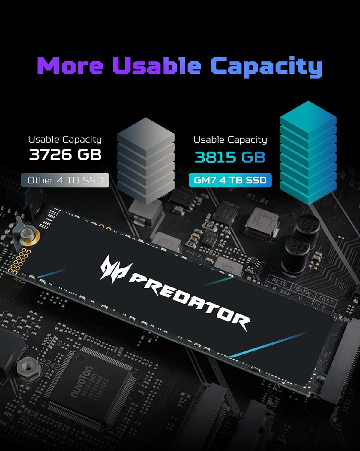 acer Predator GM7 1TB SSD: M.2 2280 PCIe Gen 4 x4 NVMe 2.0, velocid...