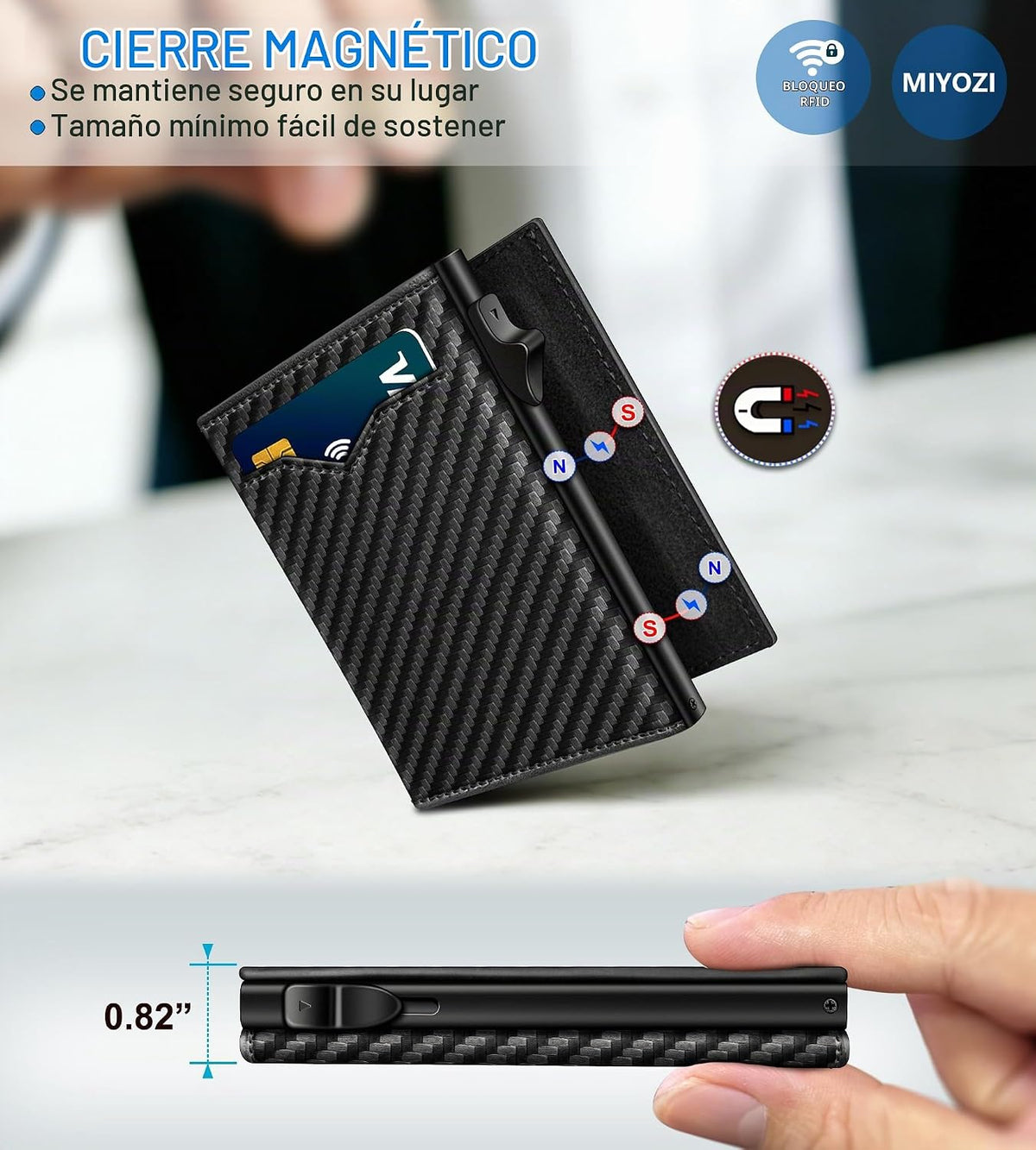 Miyozi Cartera para hombre, con bolsillo para efectivo, 2 ventanas...