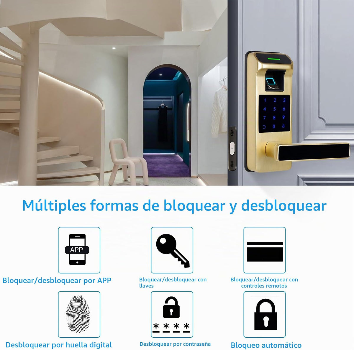 Harfo Cerradura de Puerta con Huella Dactilar, Cerradura sin Llave...