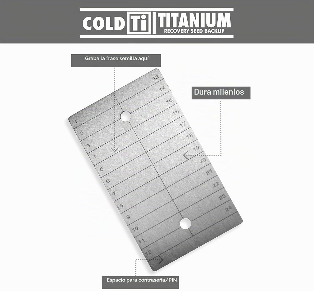 ColdTi - Placa de semillas de Bitcoin de titanio para almacenamient...