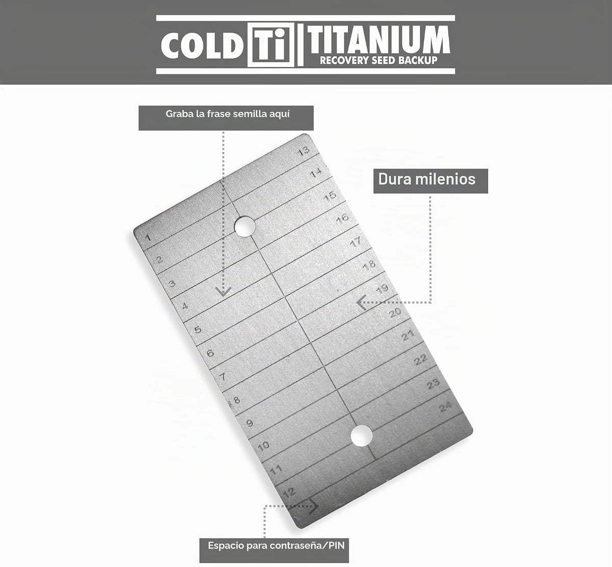 ColdTi - Placa de semillas de Bitcoin de titanio para almacenamient...