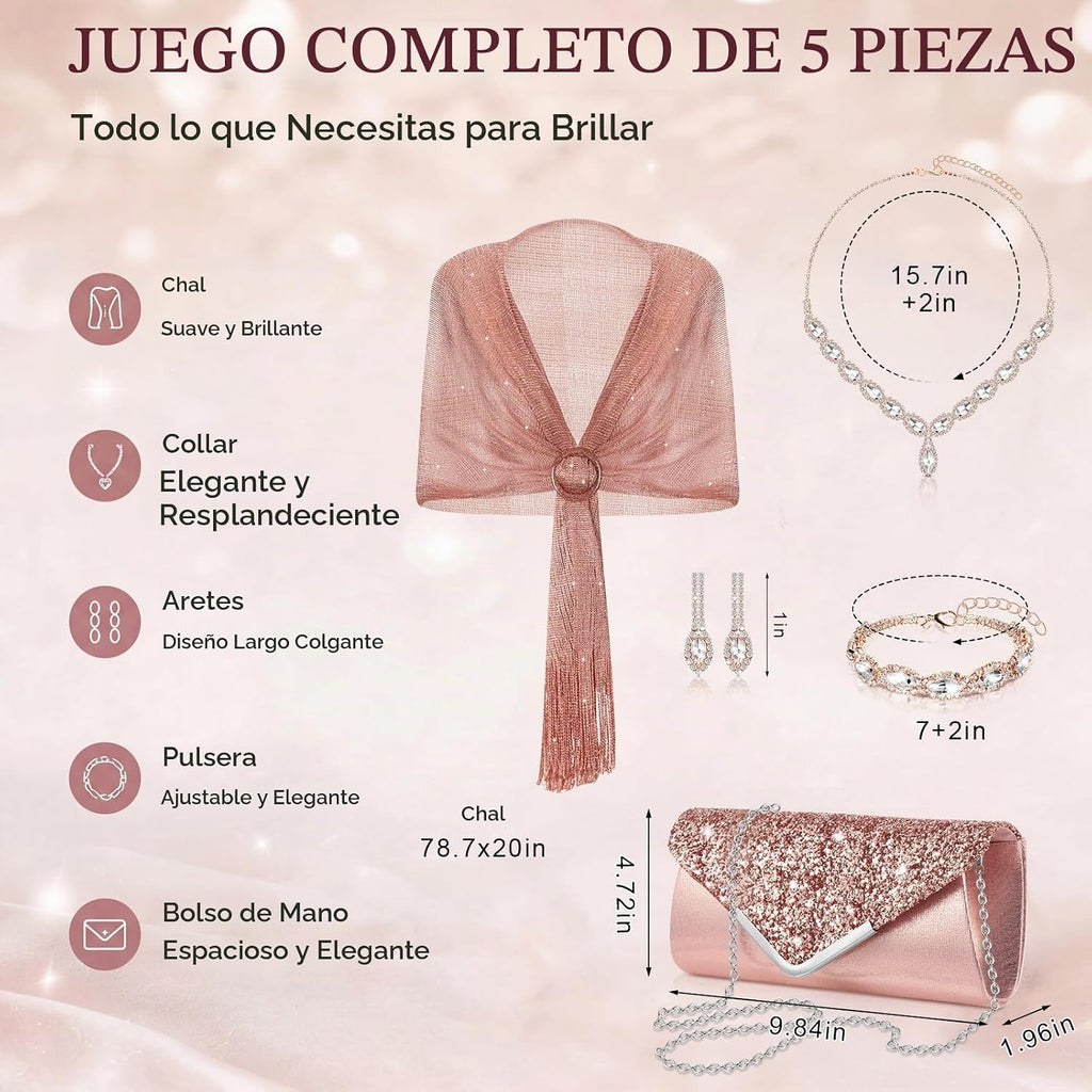 Tiamon Juego de 5 piezas de joyería de diamantes de imitación, chal...