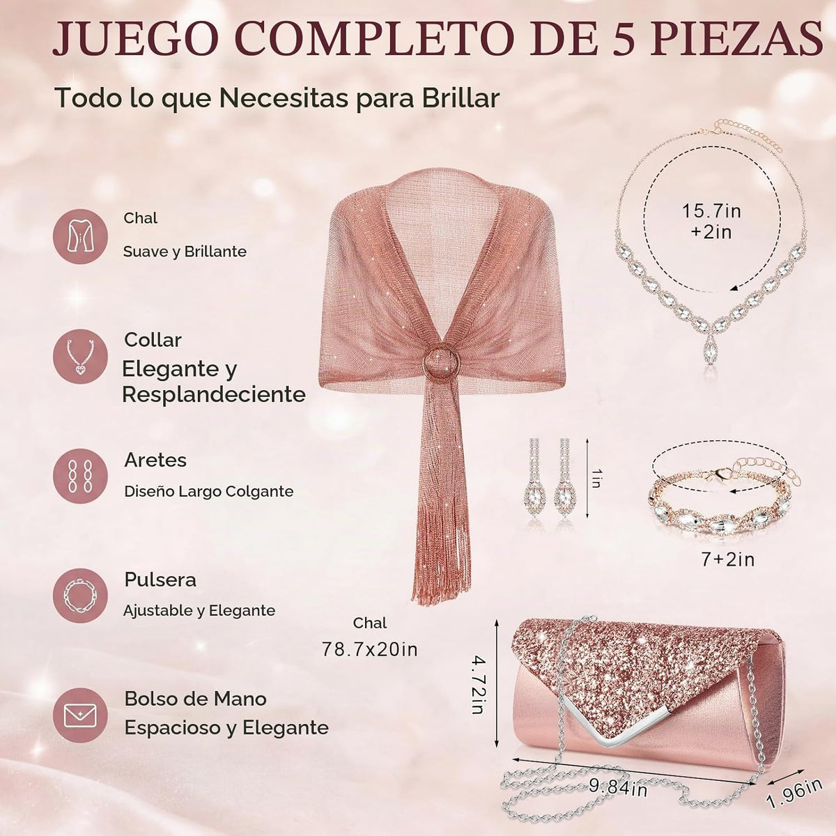 Tiamon Juego de 5 piezas de joyería de diamantes de imitación, chal...