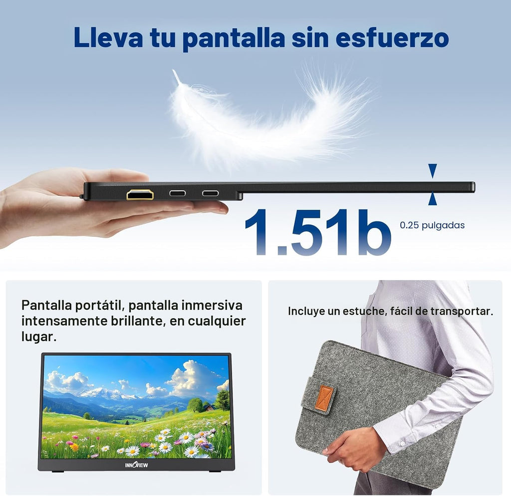 InnoView Monitor portátil de 15.6" 1080P para portátil con fund...